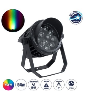 GLOBOSTAR® FLOODKARA 90820 Προβολέας Σποτ Wall Washer με Αντιθαμβωτική Γρίλια LED 54W 5940lm 5° DC 24V Αδιάβροχο IP67 Πολύχρωμο RGBW Dimmable DMX512 - CREE XPE Chip - Γκρι Ανθρακί - Μ28 x Π32 x H27cm - 3 Χρόνια Εγγύηση